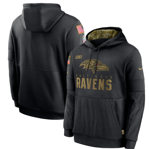 Men's Baltimore Ravens Black NFL 2020 Salute To Service Sideline Performance Pullover Hoodie